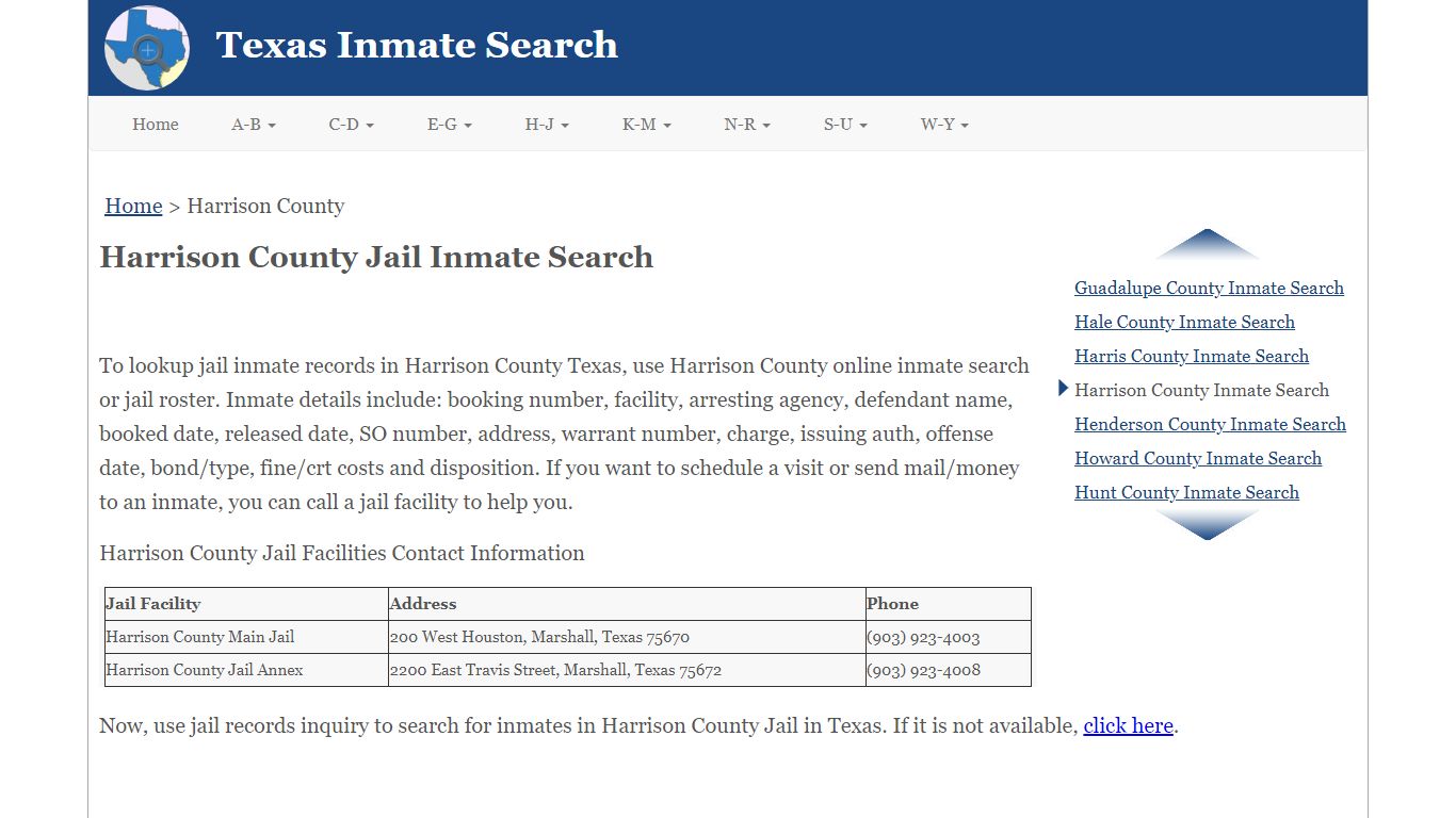 Harrison County Jail Inmate Search