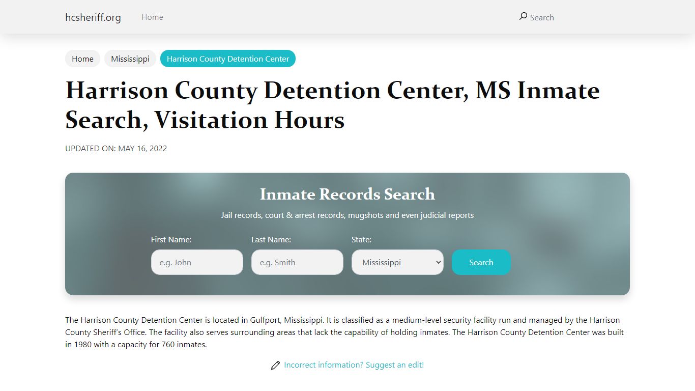 Harrison County Detention Center, MS Inmate Search ...